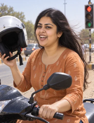 Zxthara Woman, 35 Years Old, Waist-up, Candid On A Scooter A... — Stable Diffusion AI Prompt: zxthara woman, 35 years old, waist-up, candid on a scooter at a traffic light, h...