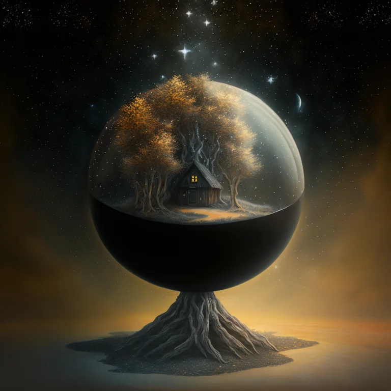 An Oil Painting Of A Treehouse In An Autumn Forest 1 A Void...
