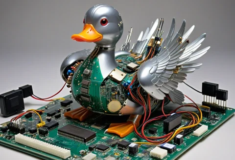 Transistors, A Completely Electronic Rubber Duck Covered Fro... — SDXL AI Prompt: Transistors, a completely electronic rubber duck covered from head to tail in de...