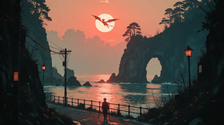 Sunset Seascape, Big Red-orange Sun Low On Horizon, Dragon S...