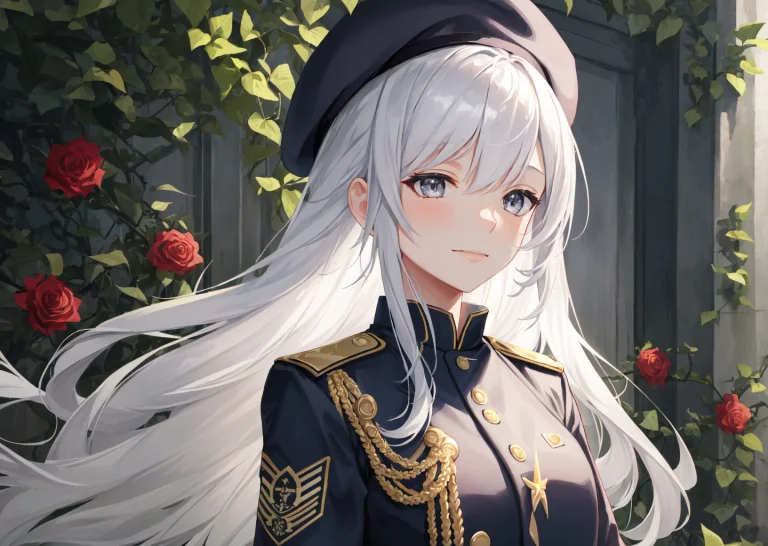 Solo, 1girl, Slight Smile, Long White Hair, Beret, Grey Eyes...