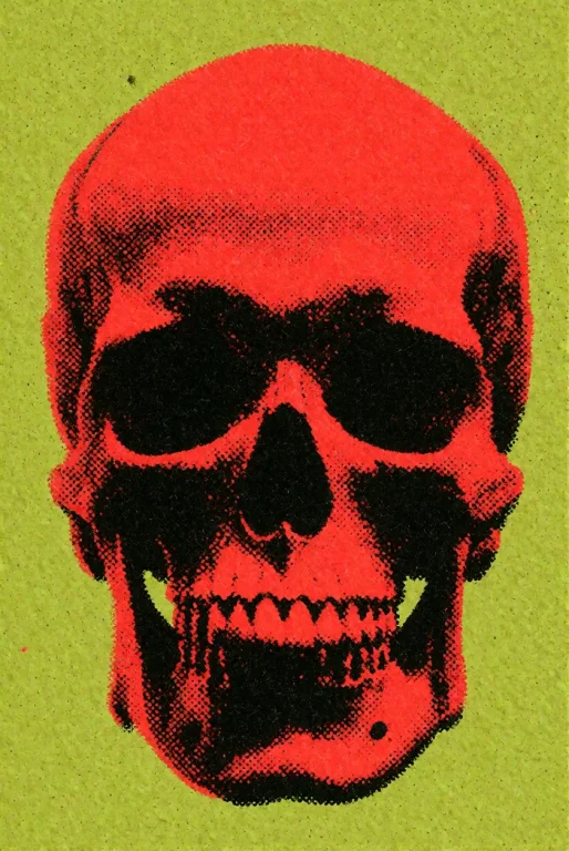 Distressed Occult Broadside Print, A Red Skull On A Lime-gre...