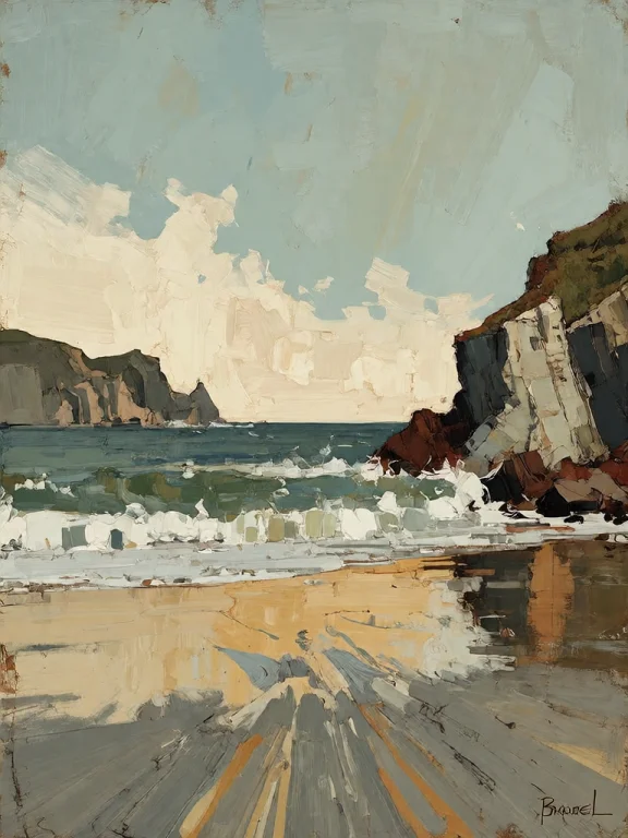Bradhamel Art Style. A Coastal Landscape Rendered In A Textu...