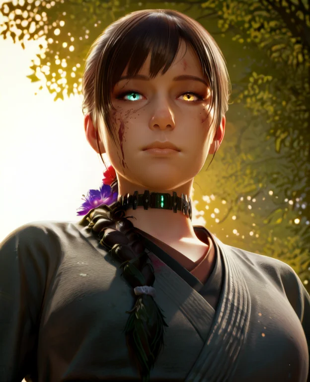 Emborxl,brown Hair, Heterochromia, Blood, Choker,flowered Br...