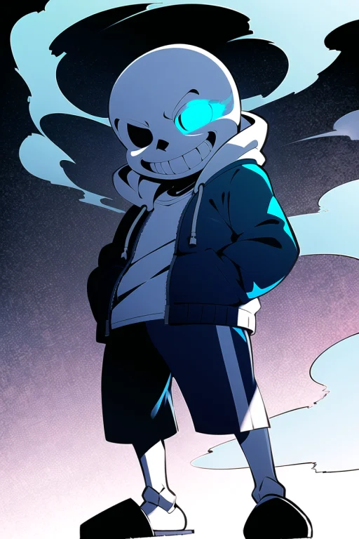 Sans, Deltarune, 1boy, Fire, Flaming Eye, Gasterblaster, Glo...