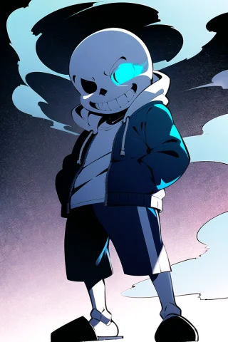 Sans, Deltarune, 1boy, Fire, Flaming Eye, Gasterblaster, Glo... — Stable Diffusion AI Prompt: sans, deltarune, 1boy, fire, flaming eye, gasterblaster, glowing, ((glowing eye)...