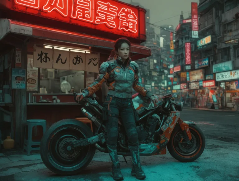 Neon-decay, A Female Adult Motorcycle Courier Wearing A Futu...