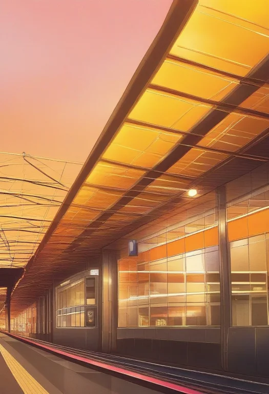 A Grand Train Station Under A Vaulted Glass Roof, 90s Anime...