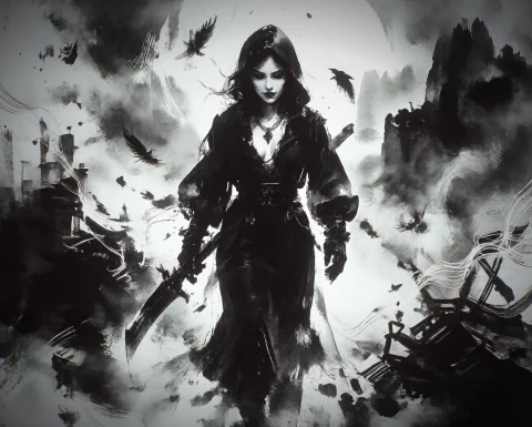 Monochrome Ink Wash Style, The Reaper, A Solitary Figure D I... — Stable Diffusion AI Prompt: monochrome ink wash style, The reaper, a solitary figure d in black, ghostly rob...