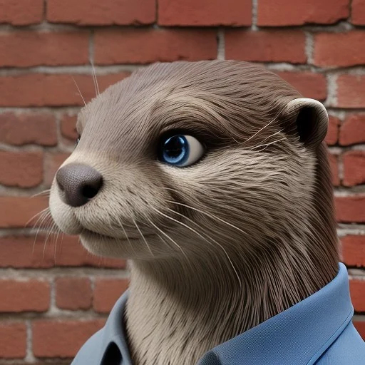 Whiskers, Blue Eyes, Realistic, Otter, Shirt, 3d, Brick Wall...