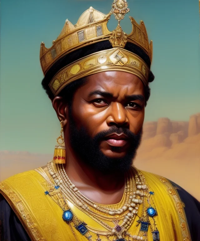 Photograph Of An African King Wearing Yellow Robes And A Cro...