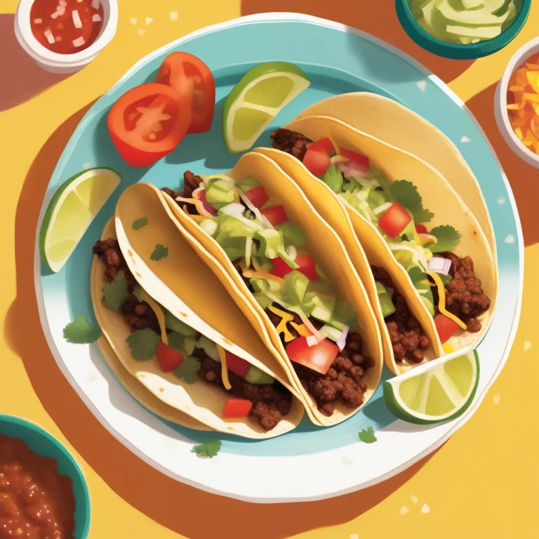 A Plate Of Tacos Loaded With Fresh Toppings, Childrens Book...