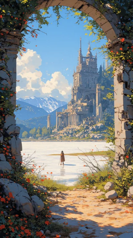 Renaissance Style Anime Artwork A A Foreground Framing Compo...