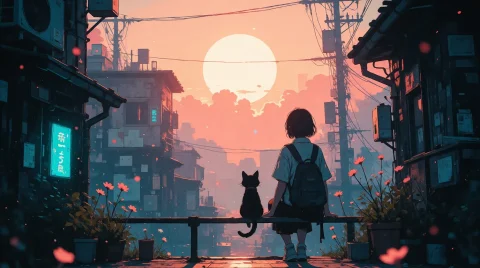 Nature, Zidiusart Pixel Art Sunset Cityscape, Back View Silh... — Stable Diffusion AI Prompt: Nature, zidiusArt pixel art sunset cityscape, back view silhouette of a girl and...
