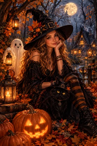 Halloween, Halloween Art, Halloween Witch, Witch, Autumn Wit... — Stable Diffusion AI Prompt: Halloween, Halloween art, Halloween witch, witch, autumn witch, witchy art, witc...
