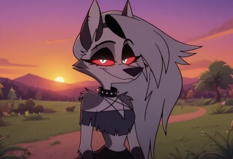 Loonahb, Loona, Helluva Boss, Female Hellhound, Grey Fur, Lo... — Stable Diffusion AI Prompt: loonahb, Loona, Helluva Boss, female hellhound, grey fur, long grey hair, red sc...