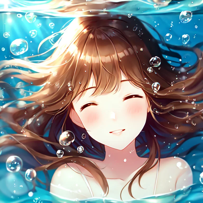 1girl, Eyes Closed, Slight Smile, Underwater, Water Bubbles,...