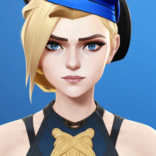 A Portrait Of A Blonde Girl With Blue Cap And Blue Shirt