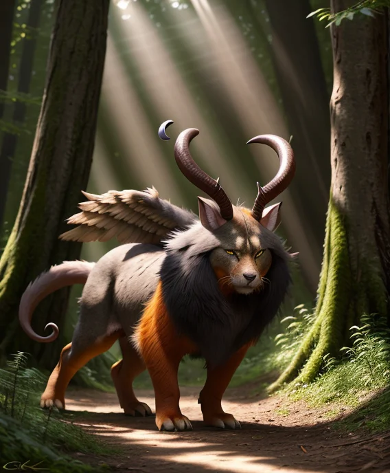Furry Creature, Long Ears, Horns, Feathered Wings,pokemon, O...