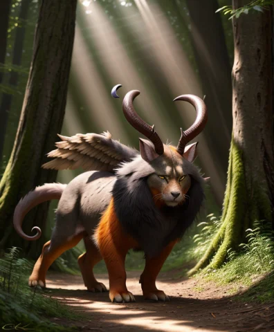 Furry Creature, Long Ears, Horns, Feathered Wings,pokemon, O... — Stable Diffusion AI Prompt: furry creature, long ears, horns, feathered wings,pokemon, orange fur, realistic...