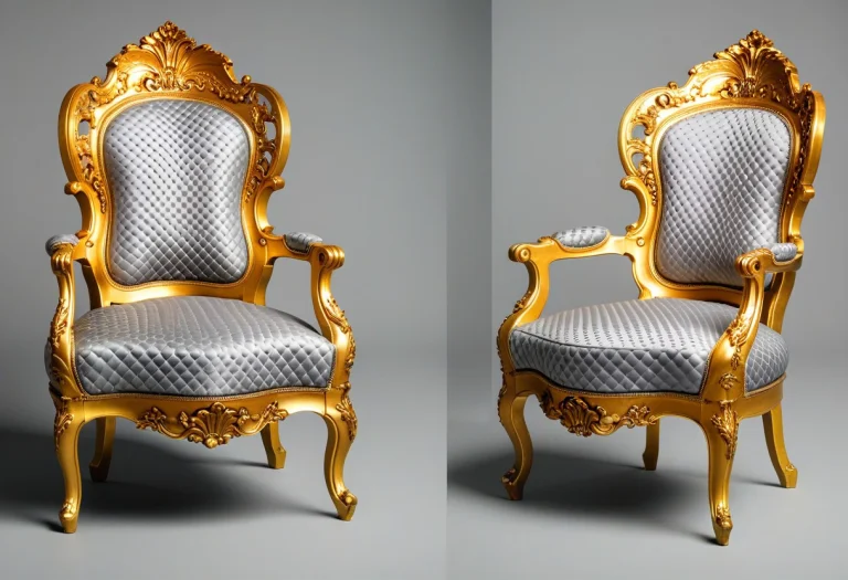 A Gilded Rococo Armchair, Multiple Views, Grey Background, H...