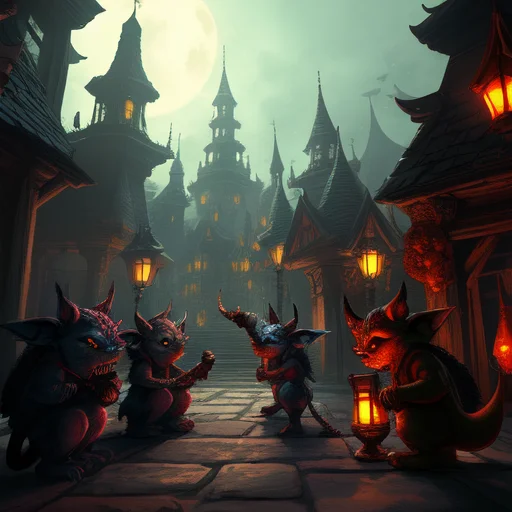 Fantasy Image Of Group Of Goblins, Horror, Full View, Fantas...