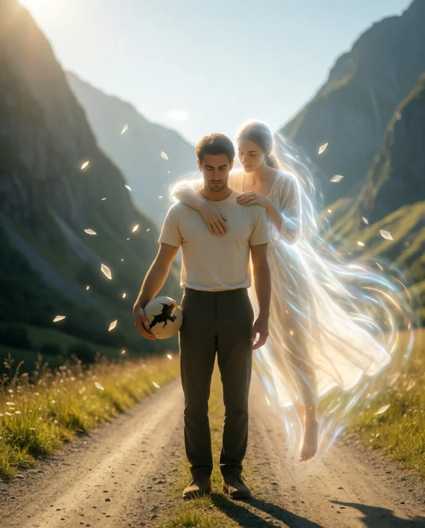 A Man Stands Alone In The Middle Of A Narrow Dirt Road, Wedg...