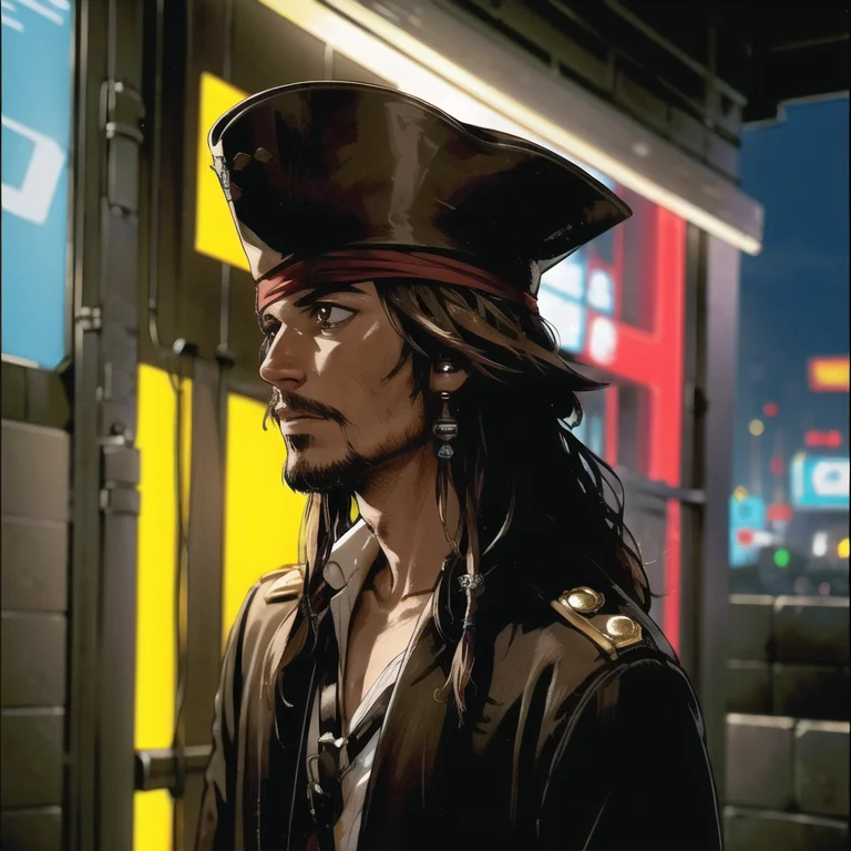 Jack Sparrow, Anime Style, Masterpiece, Best Quality, 1boy B...