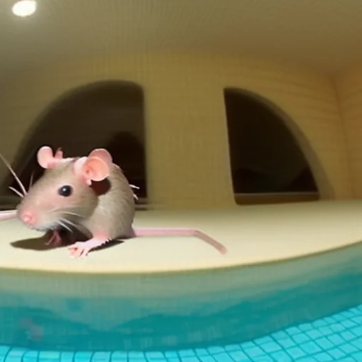 Rat Swiming Inside Of Scrpoolrooms Close To The Camera, Fish...