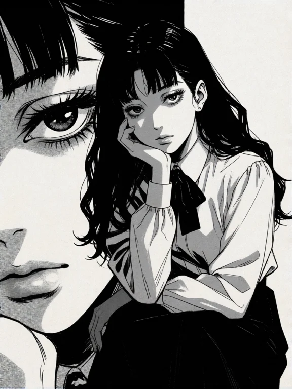 A Black-and-white Digital Drawing In A Manga Or Anime Style....