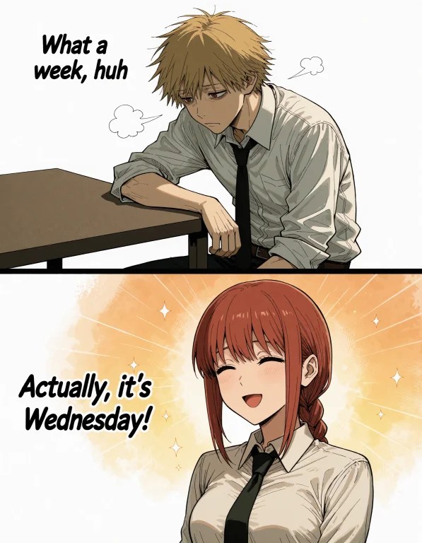 2koma, In The Top Panel Denji Chainsaw Man Sitting Straight...