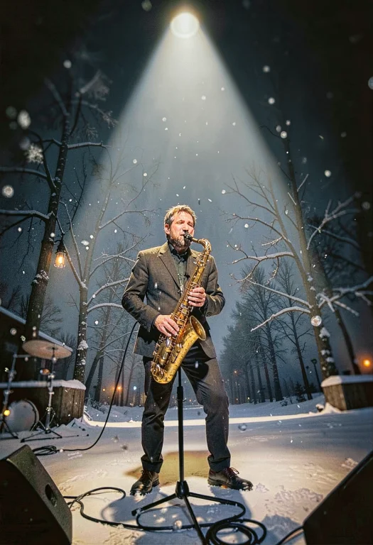 A Jazz Singer Under A Single Stage Spotlight, Portrait Photo...