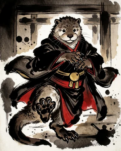 Masterpiece,very Aesthetic,sumiink, Otter Is Posing Like A... — Stable Diffusion AI Prompt: masterpiece,very aesthetic,SumiInk, Otter is posing like a 歌舞伎役者 and lookin...