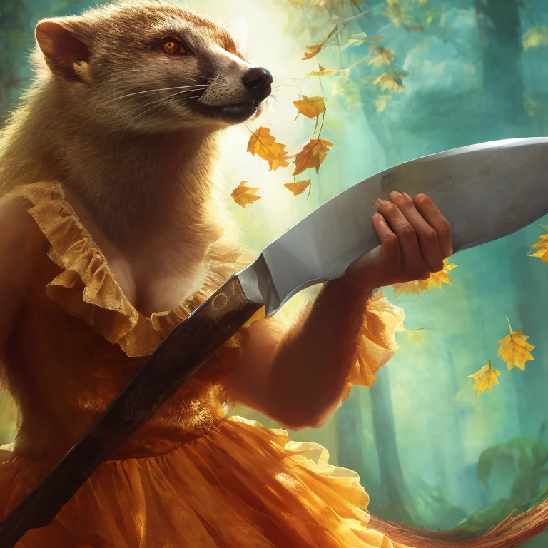 A Murderous Mongoose Woman Wearing A Frilly Dress, And Holdi...