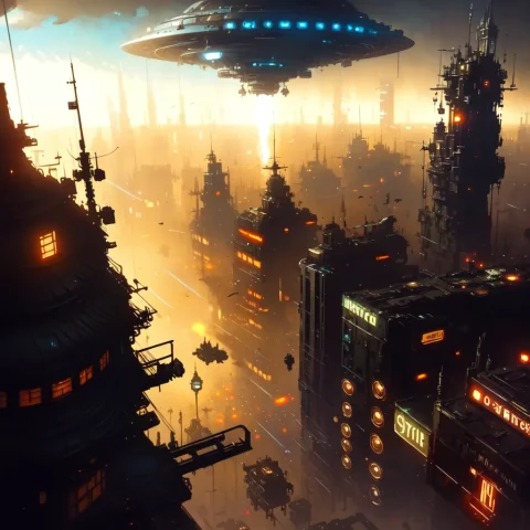 An Award Winning Painting Of A Ufo Attacking A City, Digital... — Stable Diffusion AI Prompt: an award winning painting of a UFO attacking a city, digital painting, highly de...