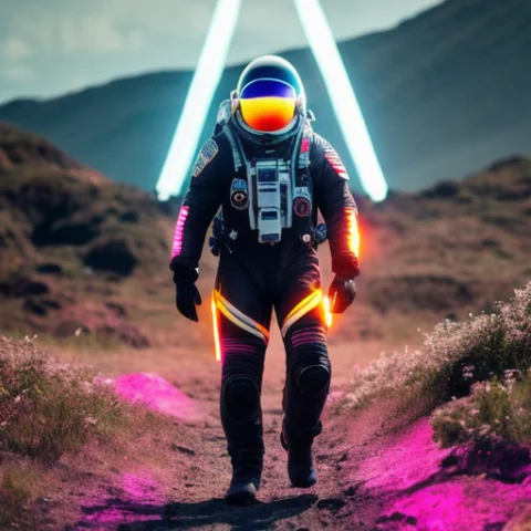 Neon-ground-astronaut Scifi Style,a Human Male Man Figure In... — Stable Diffusion AI Prompt: neon-ground-astronaut scifi style,a human male man figure in astronaut suit in f...