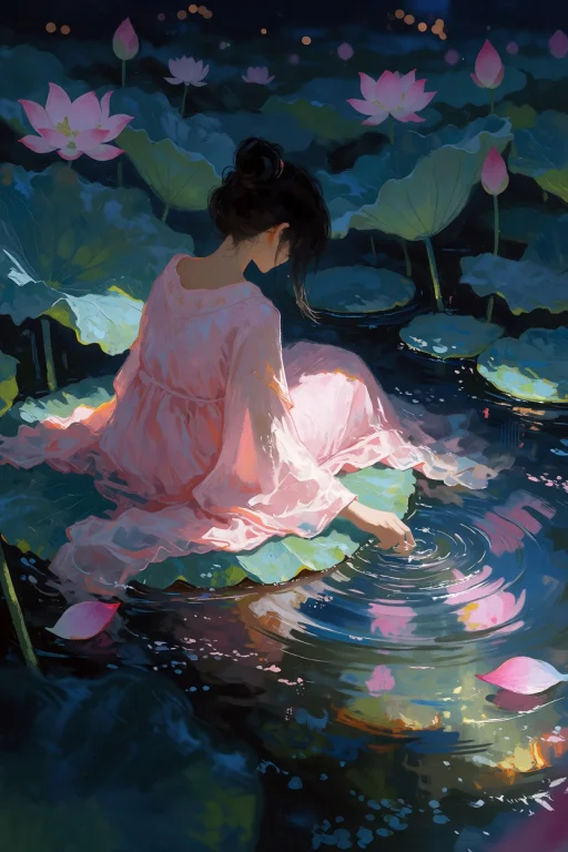 Create An Oil Painting Of A Quiet Scenea Graceful East Asian...