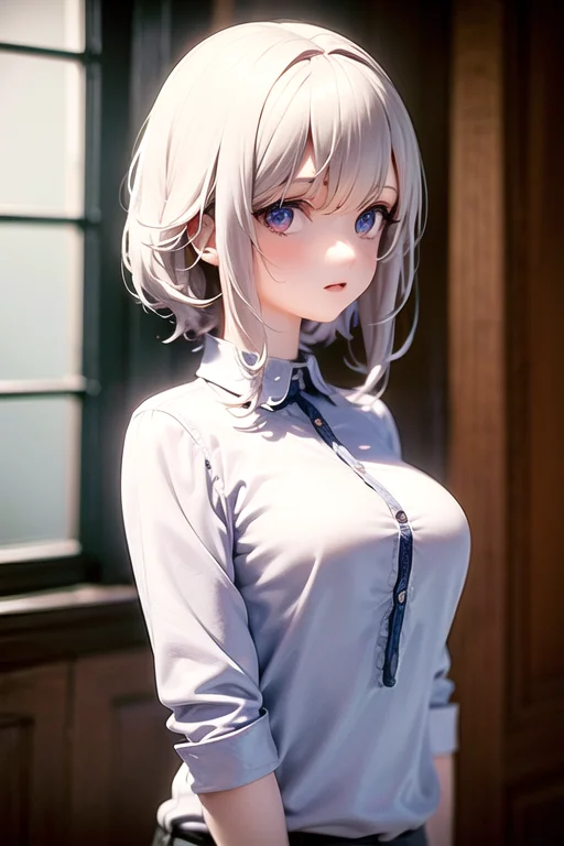 Masterpiece, Best Quality, 1girl, Upper Body, White Hair, Br...