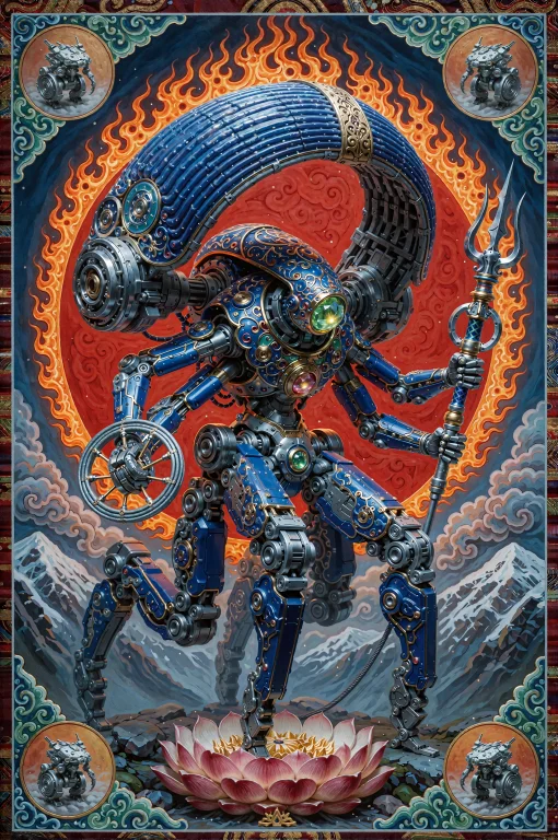 Science Fiction, Tibetan Thangka Painting, A Towering Twelve...