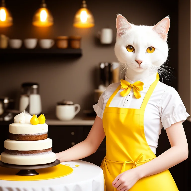 Portrait, Professional Shot, Anthropomorphic White Cat, Ultr...
