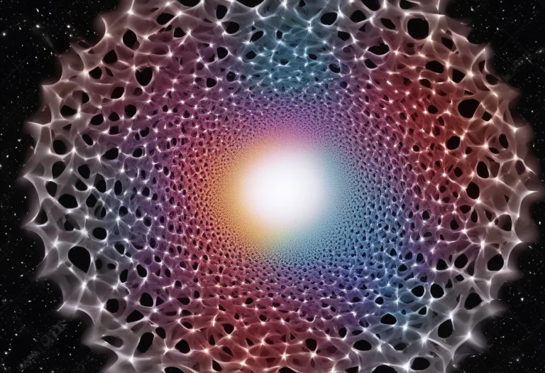Tunnel Of White Gyroid Lattice In Deep Space, Blinding White...
