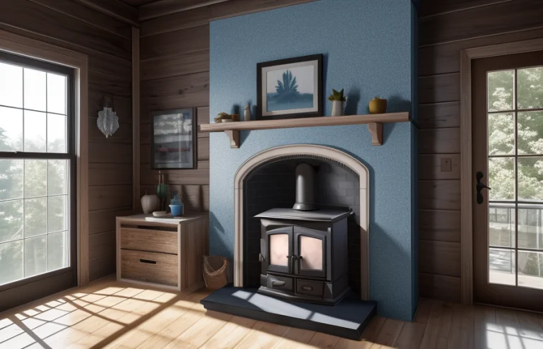 A 3d Render Of A Serene Photograph Of A Cast Iron Stove In A...
