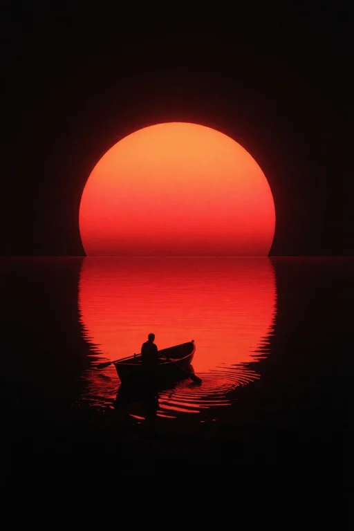 This Is A Digital Artwork Depicting A Serene Sunset Over A C...