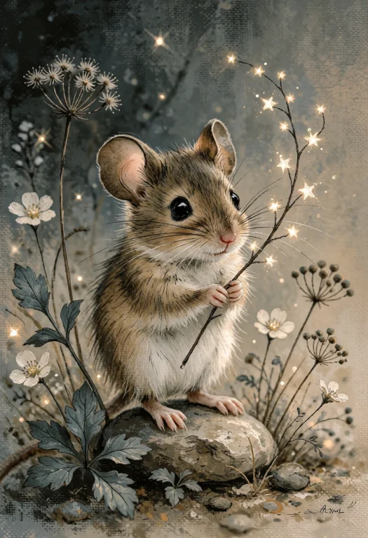 Ta86wistfall, A Tiny Field Mouse Standing Upright On A Small...