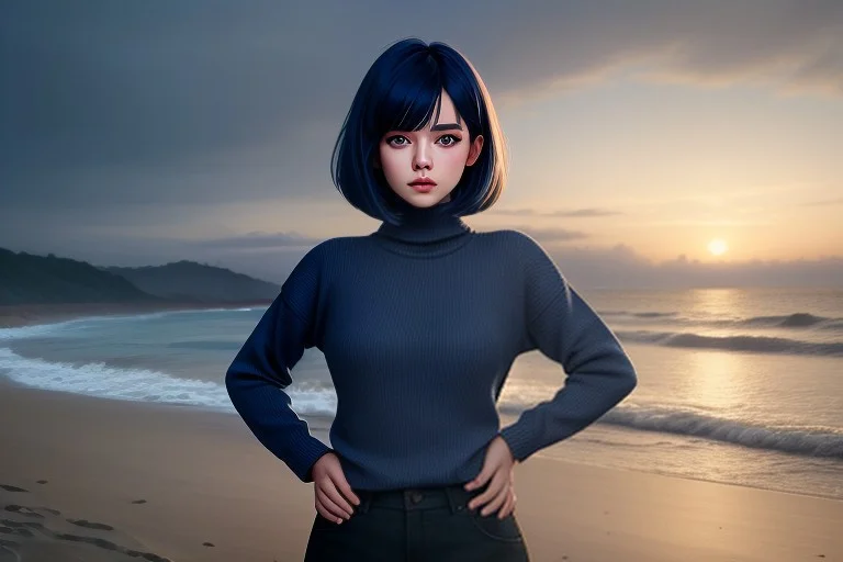 Masterpiece, Best Quality, 1girl, 1boy, Bob Cut, Dark Blue H...