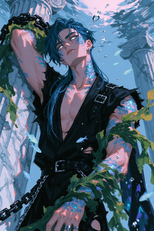 Highres, Absurdres,m4lph4sx, A Young Man With Deep Teal, Sli...