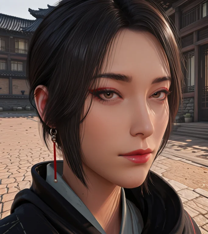Zhuhexl,black Hair,makeup,brown Eyes, Robe,red Earrings,look...
