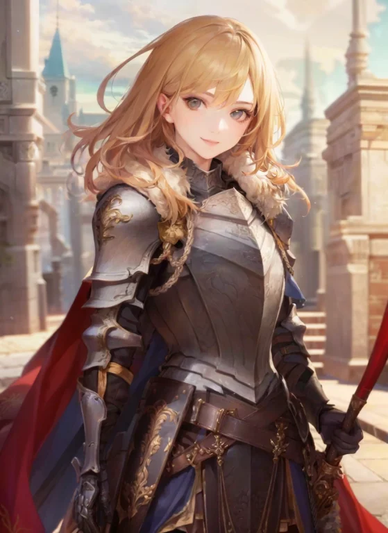 1girl, Armor,breastplate,noble, Fur ,cape ,smile, Extremely...