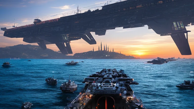 A Photo Of The Bosporus Strait Night, Sci-fi, Caspian Sci-fi...