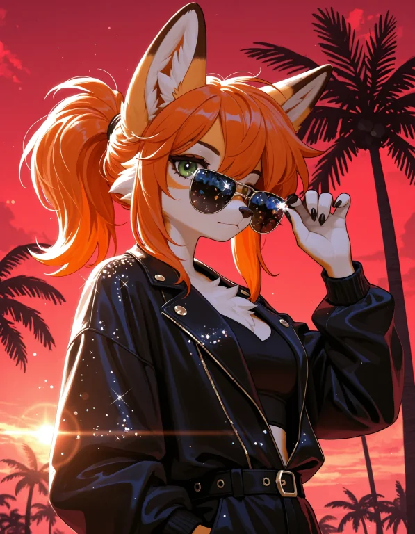 1girl, Furry Anthro Fox Girl, Orange Hair, Ponytail, Removin...